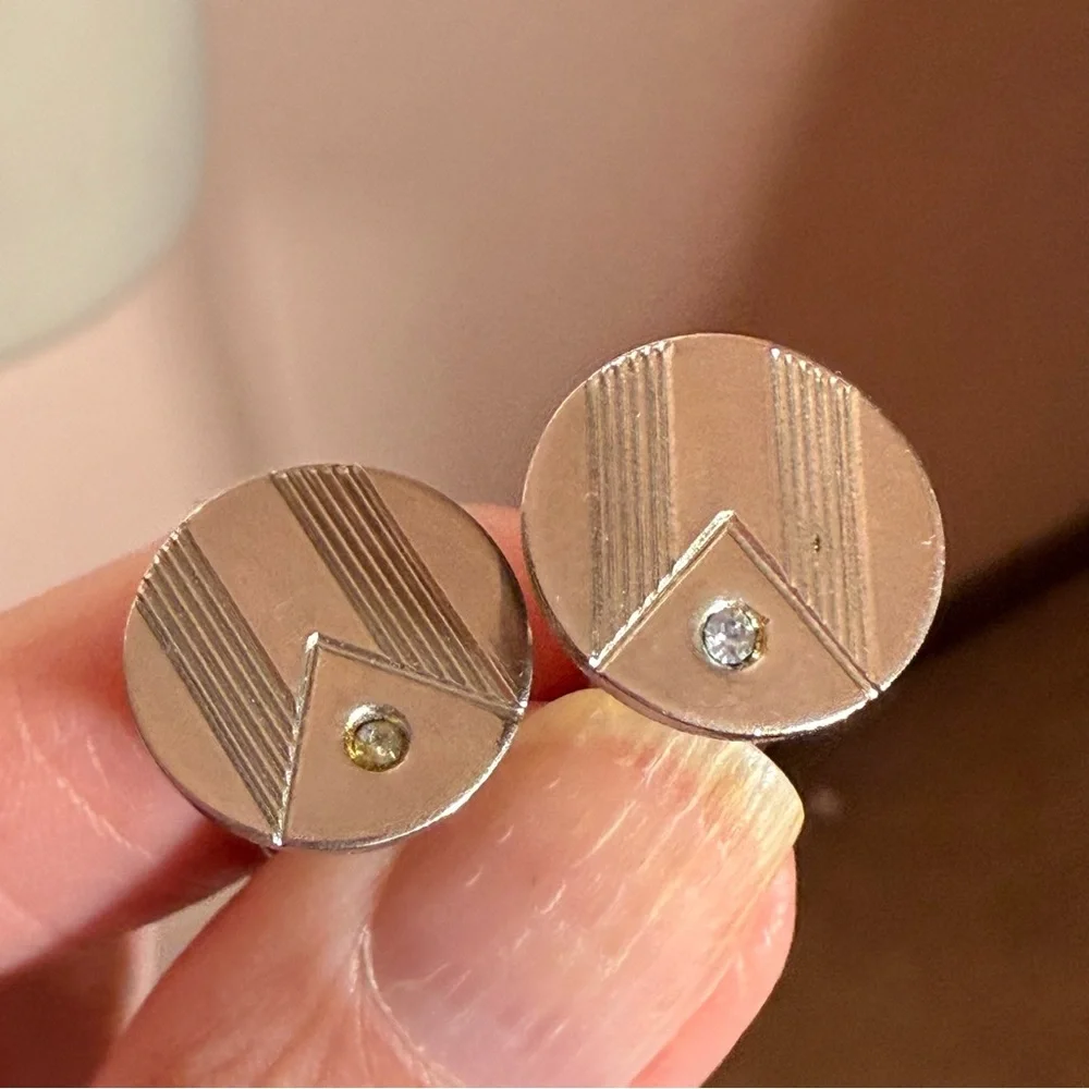 Vintage 1940's art deco silver textured striped round cufflinks